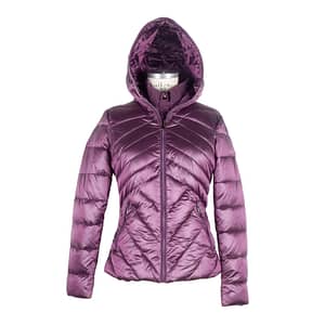 Mangano Purple Polyamide Hooded Short Down Jacket