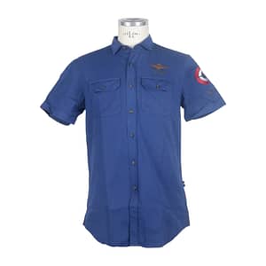 Aeronautica Militare Blue Cotton Short Sleeve Shirt