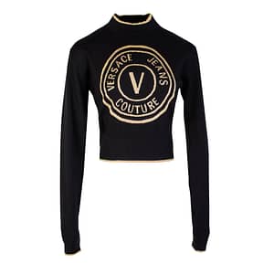 Versace Jeans Couture Black Wool Gold Logo Jumper