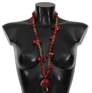 Dolce & Gabbana Gold Red Apple Fruit Crystal Charms Necklace