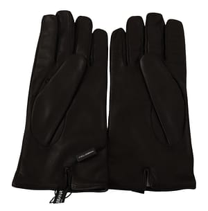 Black Logo Embossed Leather Mitten Gloves