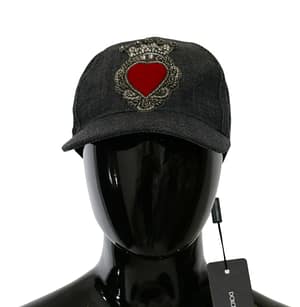 Dolce & Gabbana Blue Denim Embroidered Heart Design Cap