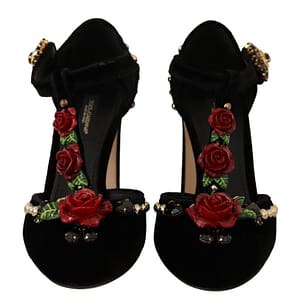 Black Mary Jane Pumps Roses Crystals Shoes
