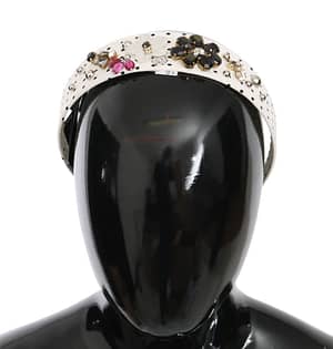 Dolce & Gabbana Black White Polka Dot Crystal Floral Diadem Headband