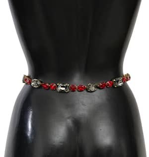 Red Leather Crystal Gold Buckle Belt