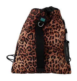 Dolce & Gabbana Brown Leopard Drawstring Napsack Nylon Backpack