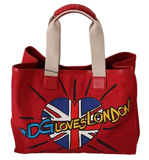Dolce & Gabbana Red #DGLOVESLONDON Denim Leather Travel Shopping Tote Bag