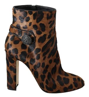 Dolce & Gabbana Brown Leopard Calf Hair Ankle Boots Shoes