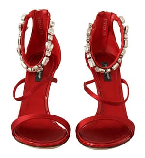 Red Satin Crystals Sandals Keira Heels Shoes
