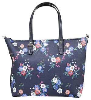 Tory Burch Kerrington Zip Tote Navy Pansy Bouquet Leather Hand Bag