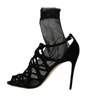 Black Suede Tulle Ankle Boots Sandal Shoes