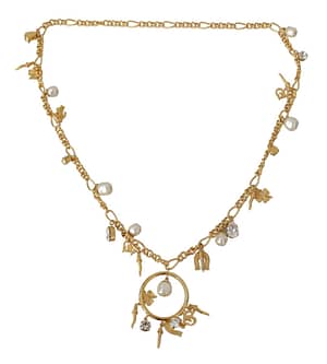 Gold Tone Horseshoe Pendants Crystal Faux Pearl Necklace