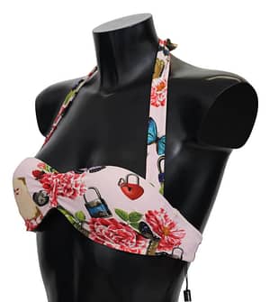 Multicolor Floral Butterfly Padlock Bikini Tops