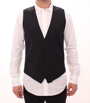 Dolce & Gabbana Black Striped Wool Single Breasted Vest