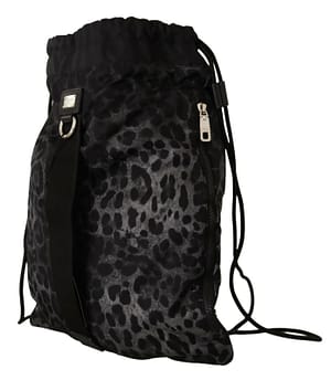 Gray Leopard Print Backpack Nylon Drawstring Bag