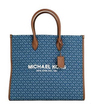 Michael Kors Mirella Large Signature Denim Logo Canvas North South Tote Handbag