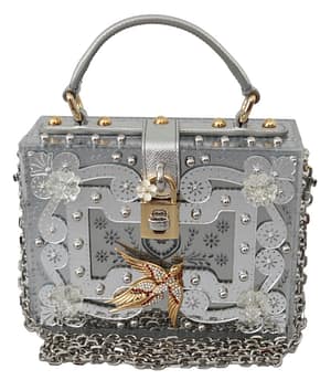 Dolce & Gabbana Silver Floral Padlock Sling Clutch Crystal BOX Bag