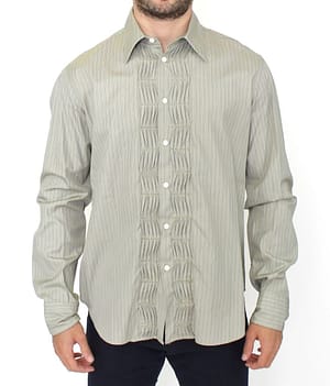 Ermanno Scervino Green Striped Cotton Casual Long Sleeve Shirt