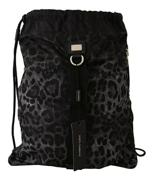 Dolce & Gabbana Gray Leopard Print Backpack Nylon Drawstring Bag
