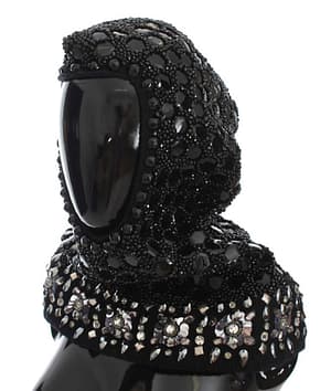 Dolce & Gabbana Black Crystal Sequin Hood Scarf Hat
