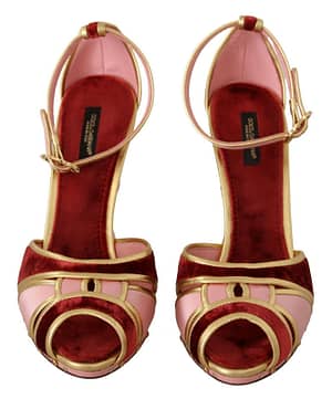Pink Red Velvet Flower Strappy Sandals Shoes