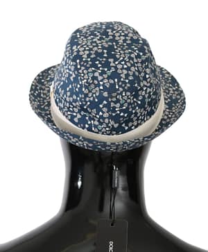 Blue White Cotton Bow Print Fedora Hat