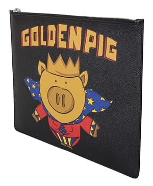 Black Golden Pig Leather Document Bag