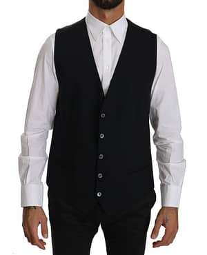 Dolce & Gabbana Black Waistcoat Formal Gilet Cotton Vest