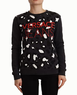 Versace Jeans Couture Black Cotton Leopard Long Sleeves Pullover Sweater