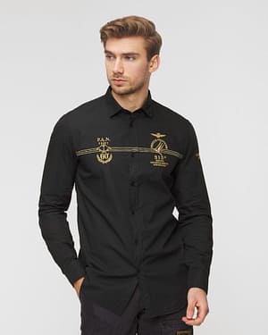 Aeronautica Militare Black Cotton Long Sleeved Shirt