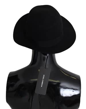 Black Rabbit Skin Wide Brim Fedora Cap Hat