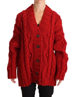 Dolce & Gabbana Red V-neck Wool Knit Button Cardigan Sweater