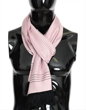 Dolce & Gabbana Pink Polka Dotted Silk Fringes Scarf