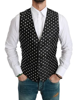 Dolce & Gabbana Black Crystal Waistcoat Formal Silk Vest