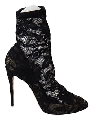 Dolce & Gabbana Black Lace Taormina High Heel Boots Shoes
