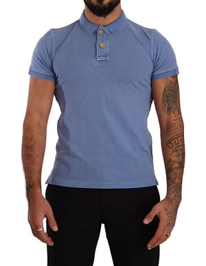 Fradi Blue Cotton Collared Short Sleeves Casual Polos T-shirt