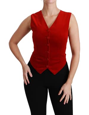 Dolce & Gabbana Red Sleeveless Waistcoat Cotton Top Vest