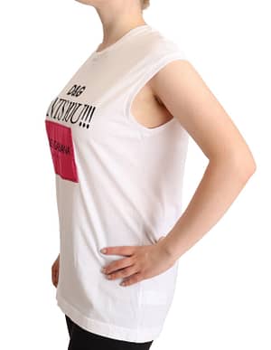 White Logo Print Cotton Sleeveless Tank T-Shirt