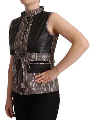Brown Black Vest Leather Sleeveless Top Blouse