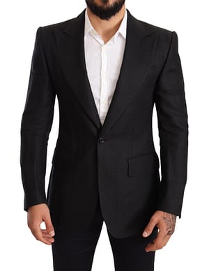 Dolce & Gabbana Black Linen Slim Fit Coat Jacket Blazer