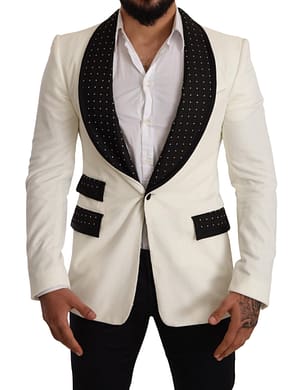 Dolce & Gabbana White Black Dotted Velvet Slim Coat Blazer