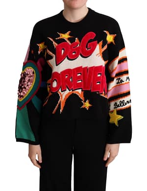 Dolce & Gabbana Black Cashmere D&G FOREVER Sequined Sweater