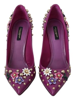 Purple Floral Crystal Studded Pumps Shoes