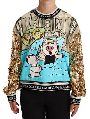 Dolce & Gabbana Multicolor Cotton Year Of The Pig Sequined Top Sweater