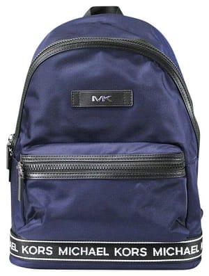 Michael Kors Kent Nylon Fabric Logo Tape Shoulder Backpack BookBag (Indigo/White)