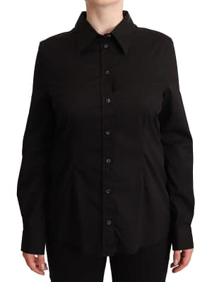 Dolce & Gabbana Black Cotton Collared Long Sleeves Shirt Top