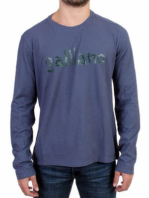 John Galliano Blue Motive Print Long Sleeve Crew-neck Sweater T-shirt