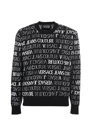 Versace Jeans Couture Black and White Cotton Logo Details Sweater
