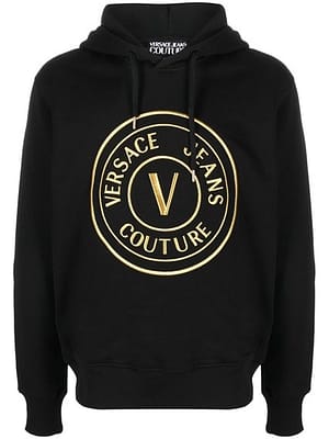 Versace Jeans Couture Black Cotton Logo Details Hooded Sweatshirt