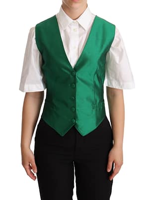 Dolce & Gabbana Green Silk Satin Sleeveless Waistcoat Vest